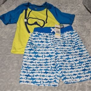 Kids Swim Set with Sharks and Snorkel Design - Blue and Yellow Sz 5